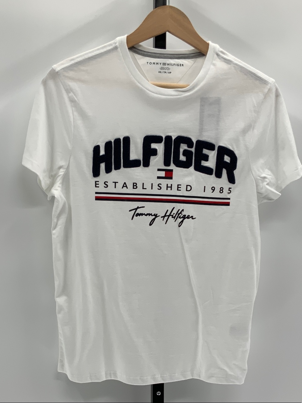Tommy Hilfiger White Short Sleeve Tee with Navy Logo & Red Accent
